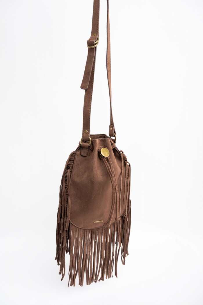 Cartera Flecos Gamuza Vegana Chocolate