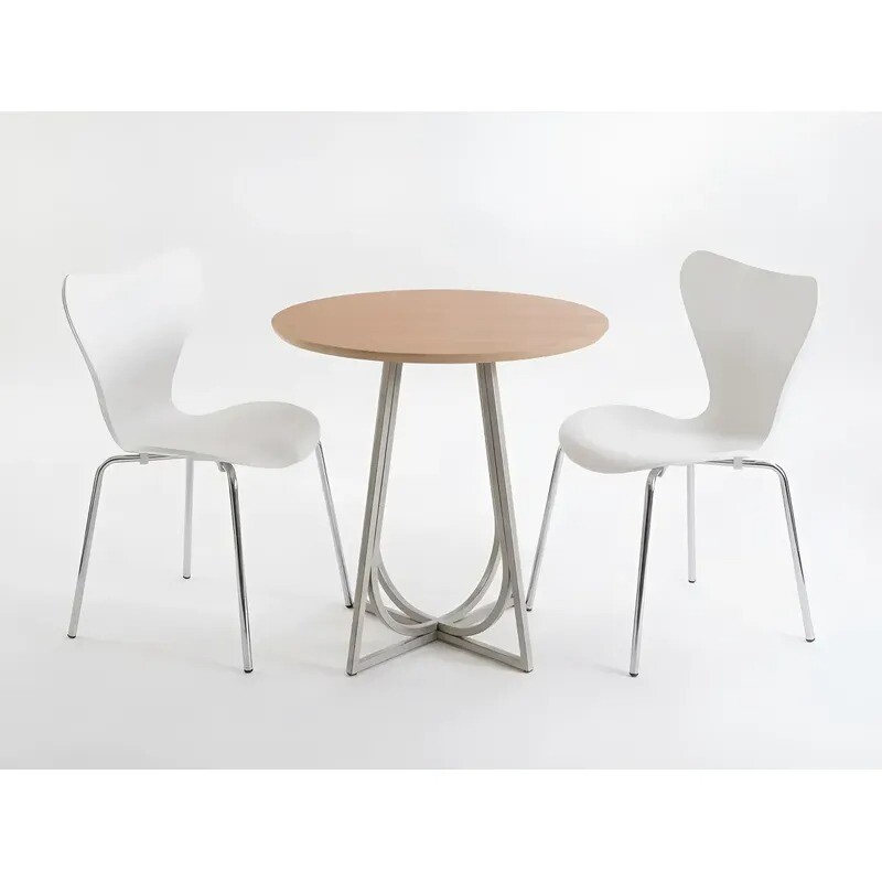 MESA COMEDOR REDONDA - TAPA MADERA CLARA - PIE EN METAL BLANCO OPACO - 70cms MESA COMEDOR REDONDA - TAPA MADERA CLARA - PIE EN METAL BLANCO OPACO - 70cms