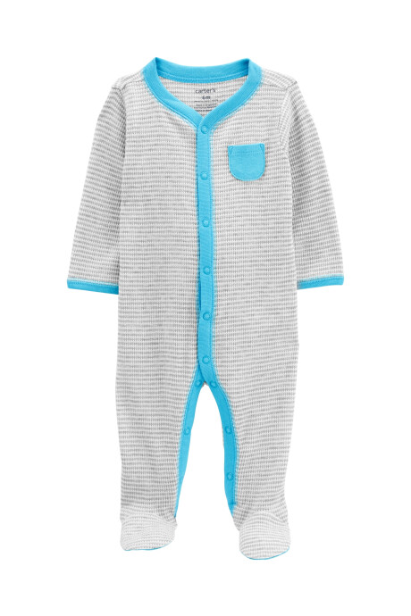 Pijama una pieza de algodón térmico, con pie, diseño a rayas Pijama una pieza de algodón térmico, con pie, diseño a rayas