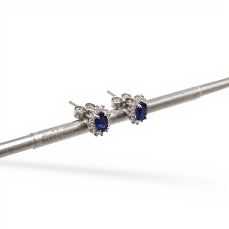 Caravanas Oval-Plata 925-Con Zirconia y Zafiro-CA4042 conpiedra