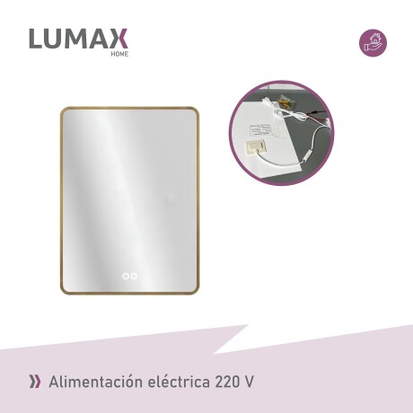 Espejo Vertical Lumax c/marco desempañador y Luz 90x70cm Dorado