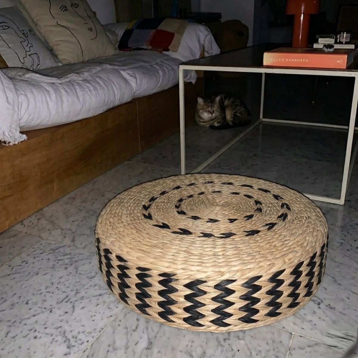 Puff almohadón de piso de ratán 10 cm 