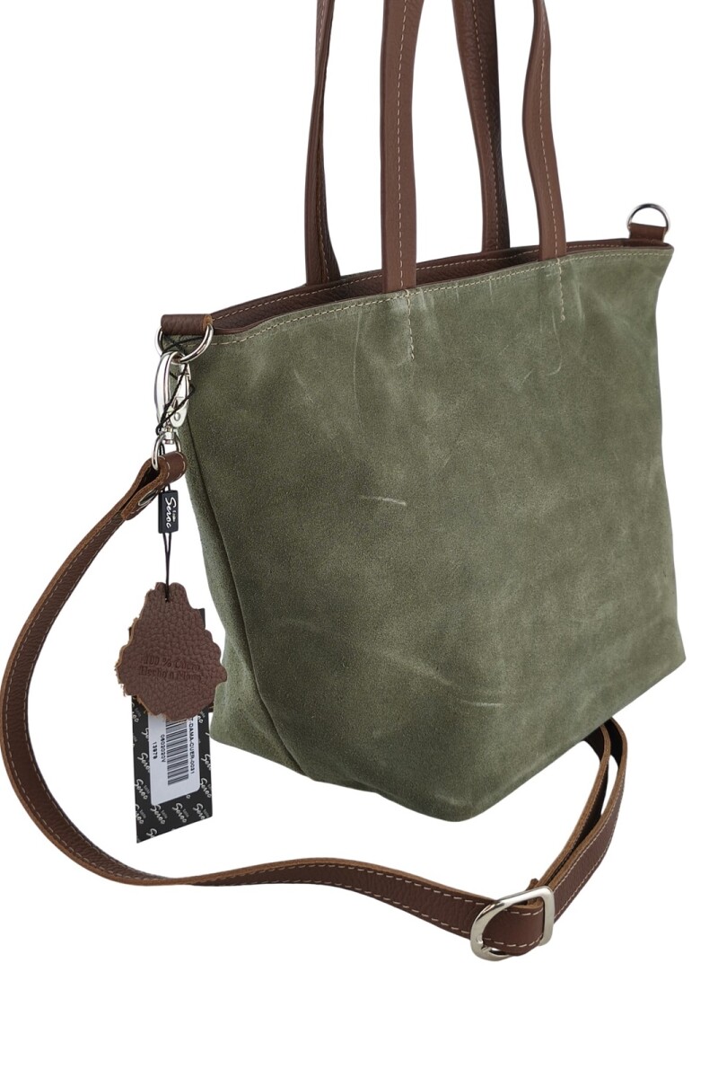 Cartera versátil de cuero y gamuza Verde