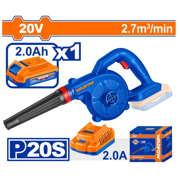 SOPLADORA A BATERIA P20S 20V 2.7M³/MIN C/BAT 2.0AH + CARGADOR WADFOW WBLP5521 SOPLADORA A BATERIA P20S 20V 2.7M³/MIN C/BAT 2.0AH + CARGADOR WADFOW WBLP5521