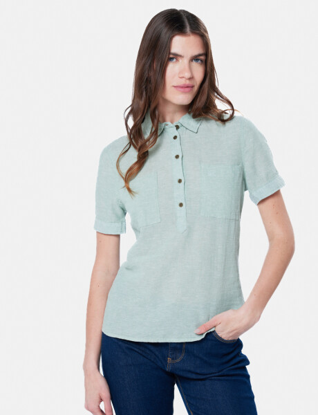 CAMISA DE LINO MEDIO BOTÓN Menta