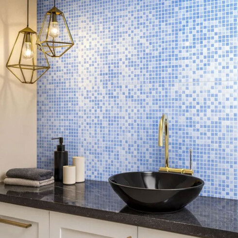 CERAMICA REVESTIMIENTO MOSAICO AZUL Y BLANCO BRILLO 32X57 CM GAMAS DE AZUL