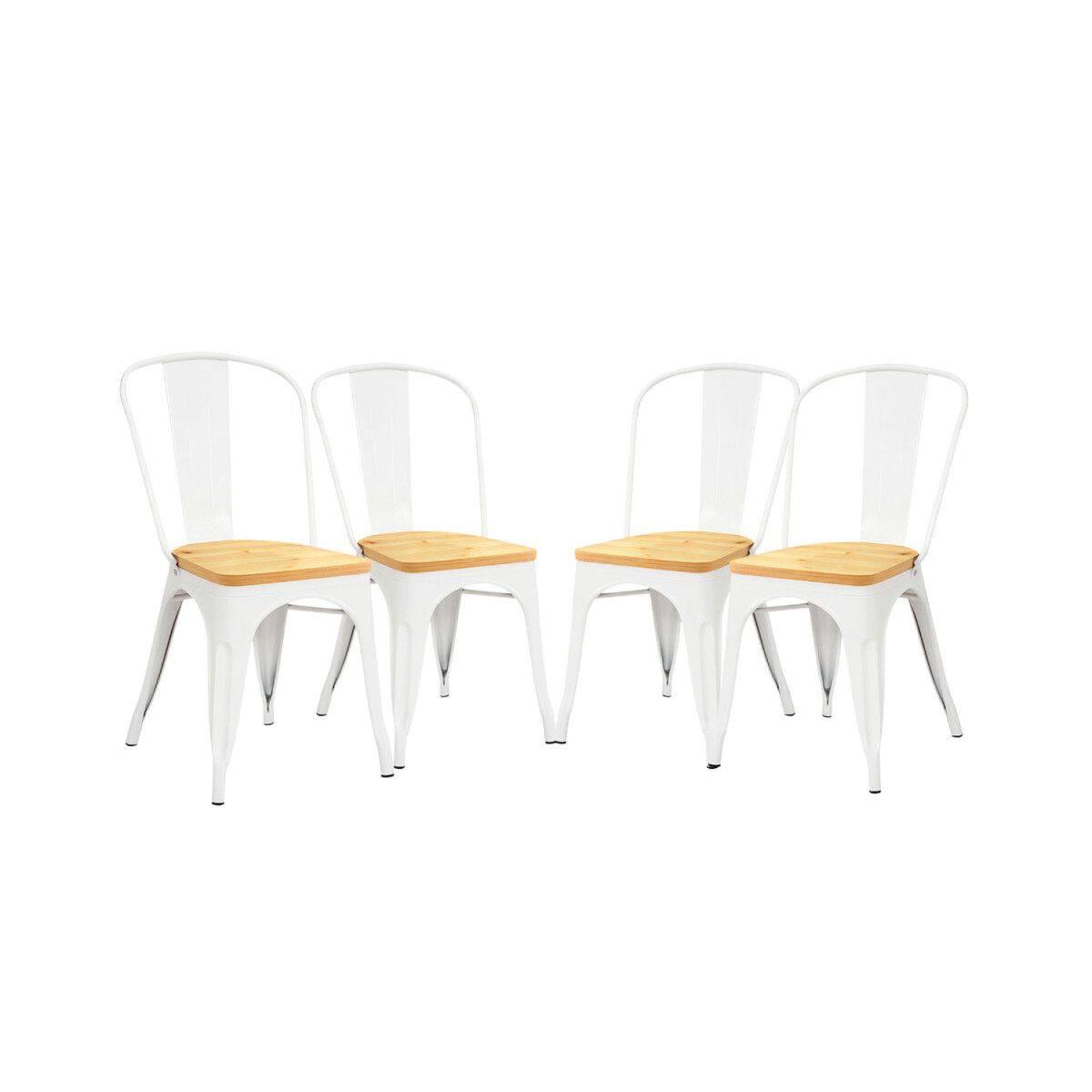 Silla Tolix Pack 4 unidades Metálica Vintage Asiento En Madera - Blanco 