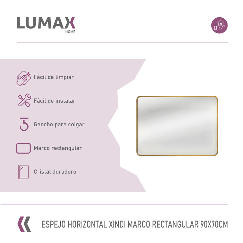 Espejo Horizontal Lumax Xindi Marco Rectangular 90 x 70cm Dorado