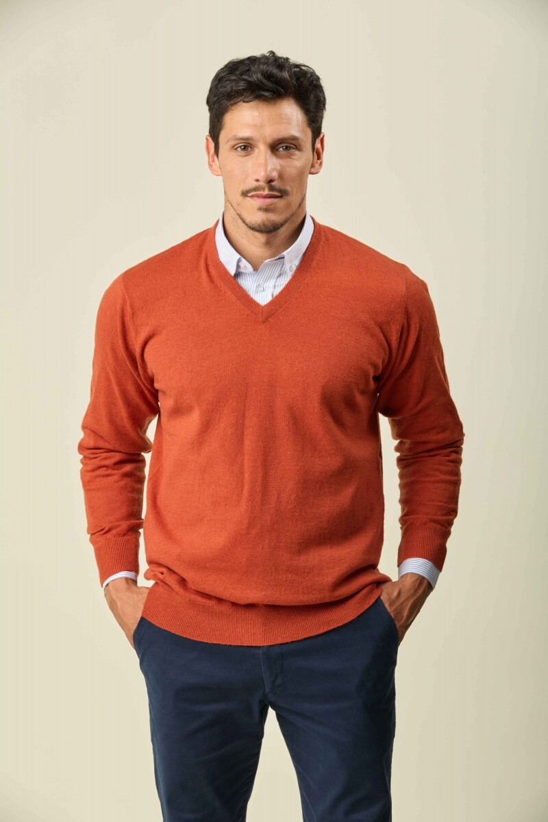 Buzo Lambswool Escote V - Ladrillo 