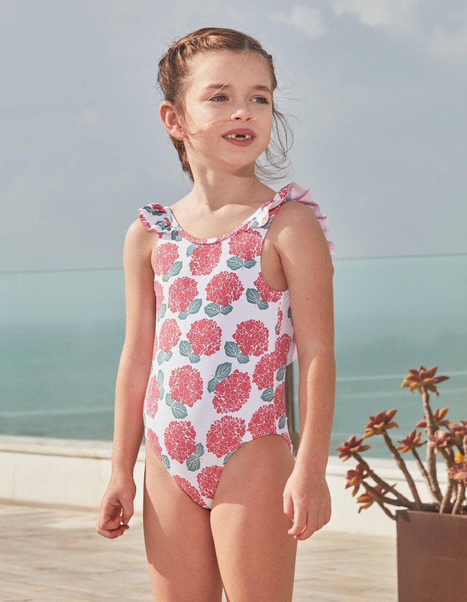 Bañador Estampado Hortensias - Blanco 