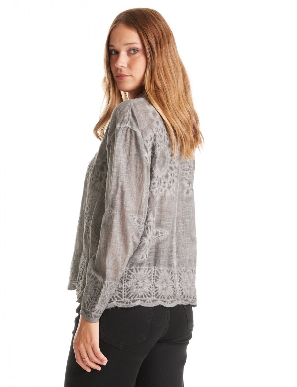 Camisa Algodon Bordada GRIS