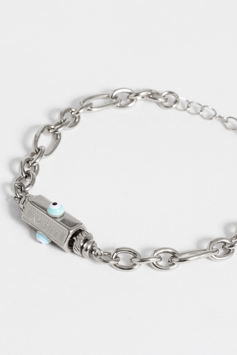 Pulsera acero dije ojo plateado