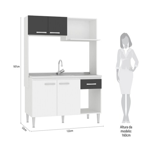 Kit de cocina compacta 4 puertas 1 cajón Patas Ajustables y Rieles Metálicos 122 x 52 x 187cm - Carvale / Blanco Kit de cocina compacta 4 puertas 1 cajón Patas Ajustables y Rieles Metálicos 122 x 52 x 187cm - Carvale / Blanco
