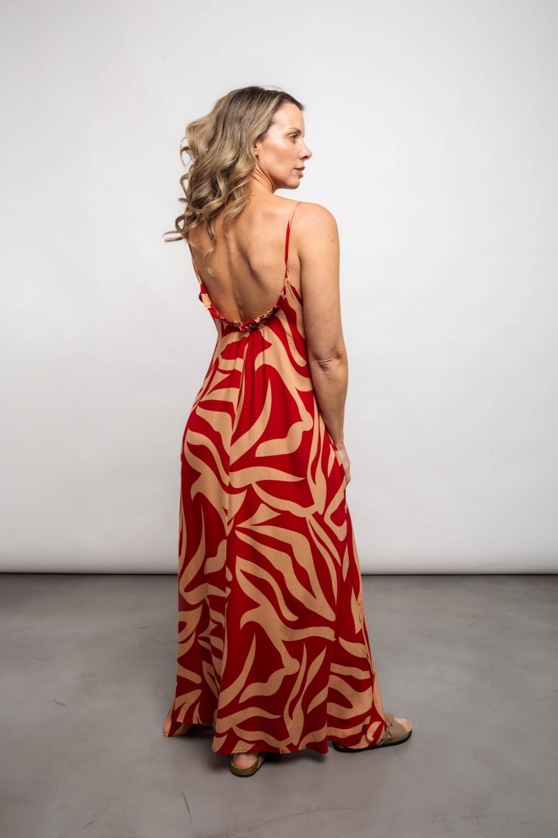 Vestido Daphne Print rojo y beige