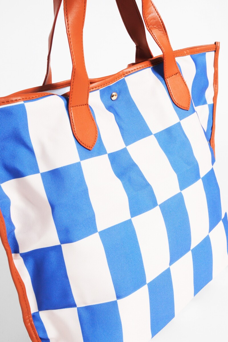 Cartera shopper a cuadros azul