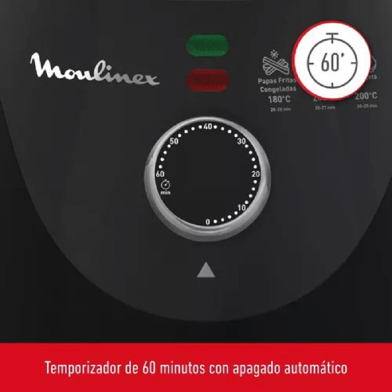 Freidora De Aire Moulinex, Capacidad de 3,2 Lts. Temperatura hasta 200º. Timer de 60 min, color negro Freidora De Aire Moulinex, Capacidad de 3,2 Lts. Temperatura hasta 200º. Timer de 60 min, color negro