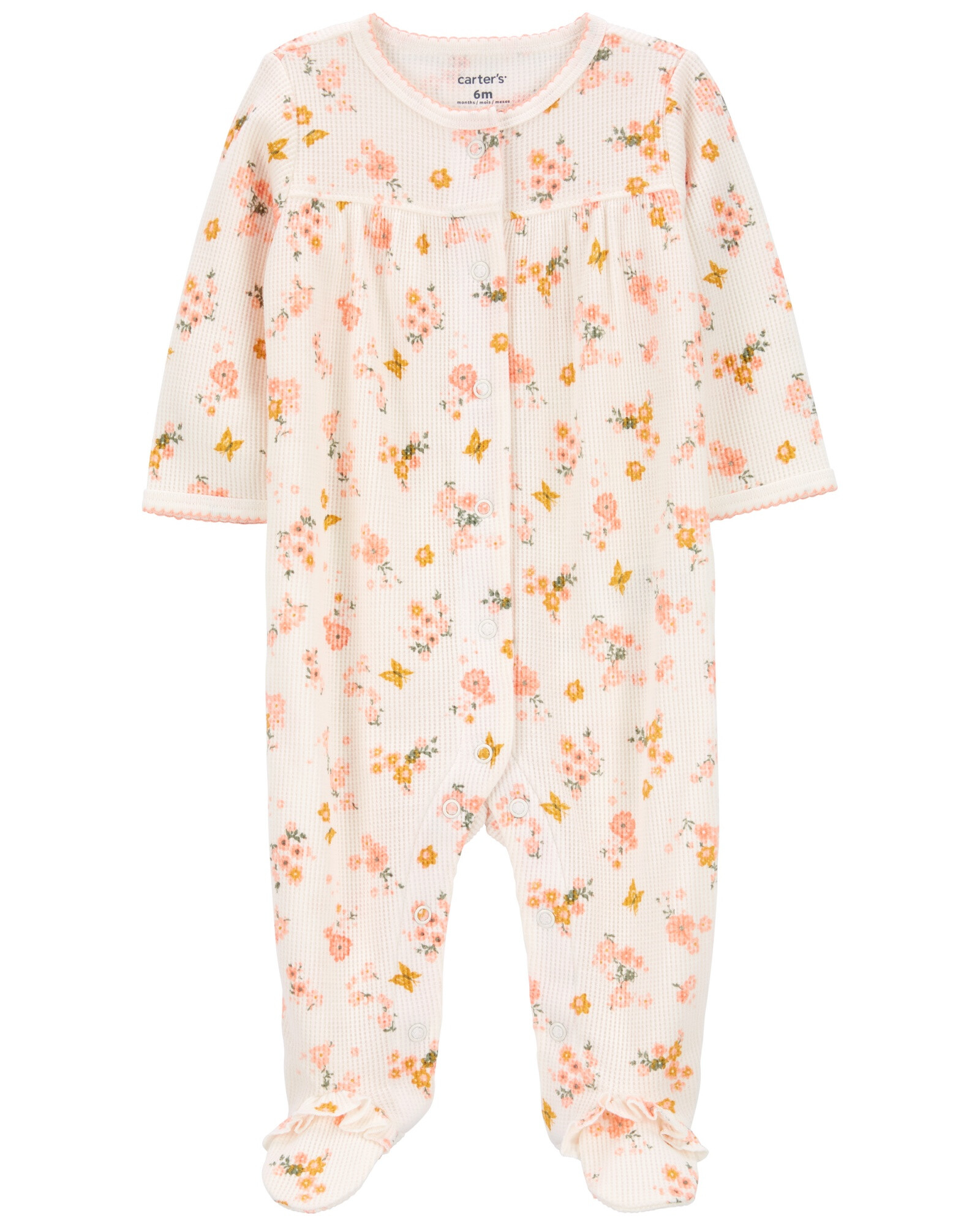 Pijama una pieza de algodón térmico con pie, diseño floral Pijama una pieza de algodón térmico con pie, diseño floral