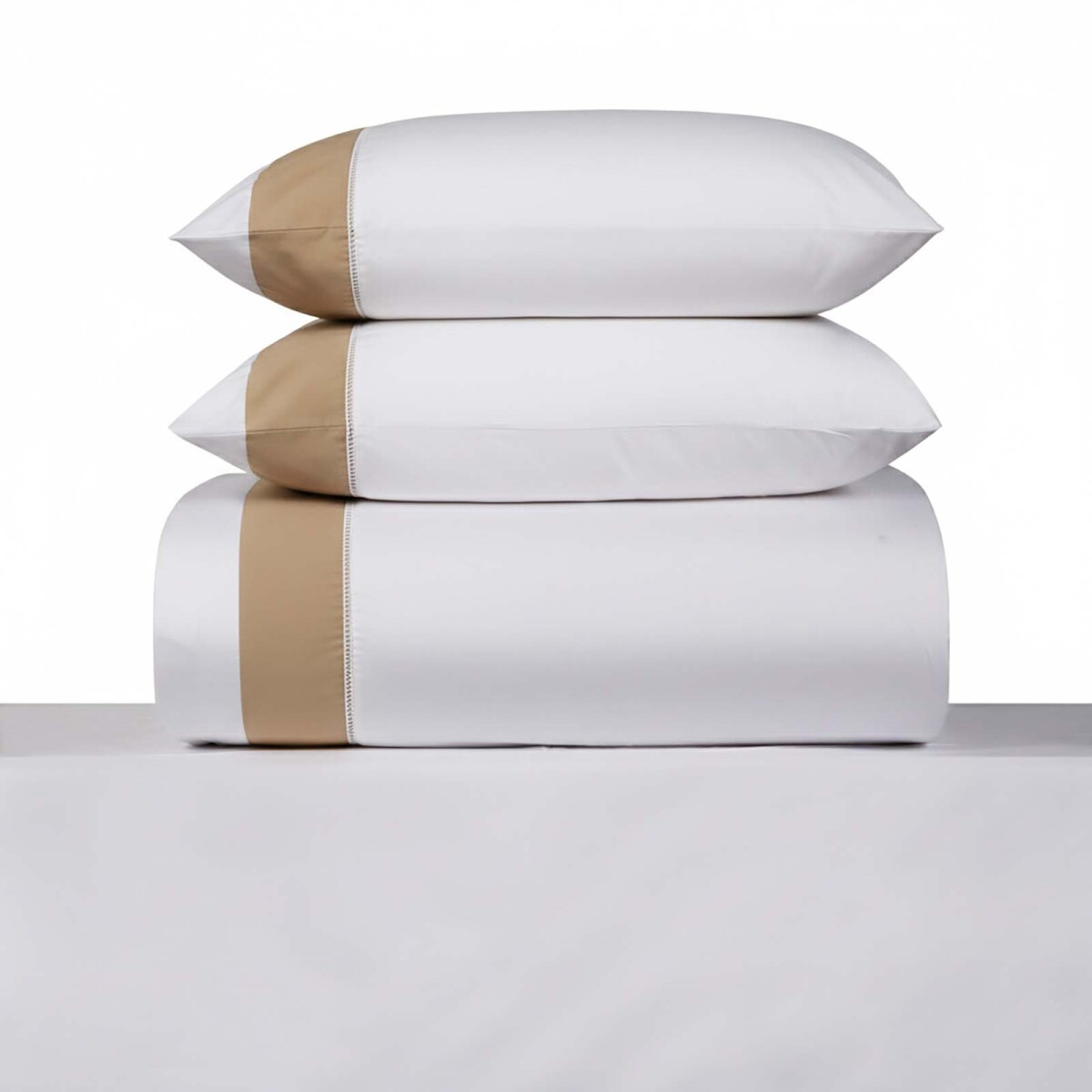 JUEGO DE SABANAS 180 HILOS - KING ALGODON NATURAL-BEIGE GUARDA DE LINO BEIGE 