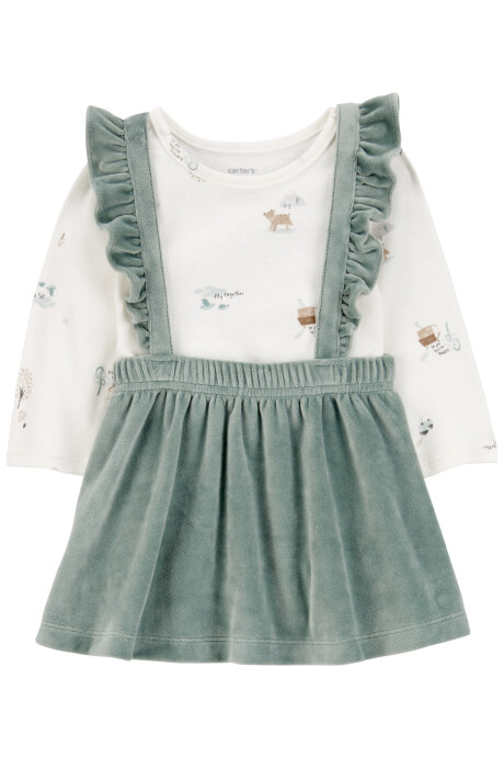 Set dos piezas, jumper de plush y body de algodón, estampado Sin color