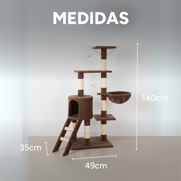 Rascador Torre 5 Niveles En Felpa Y Sisal Para Gato Juego Color Marrón