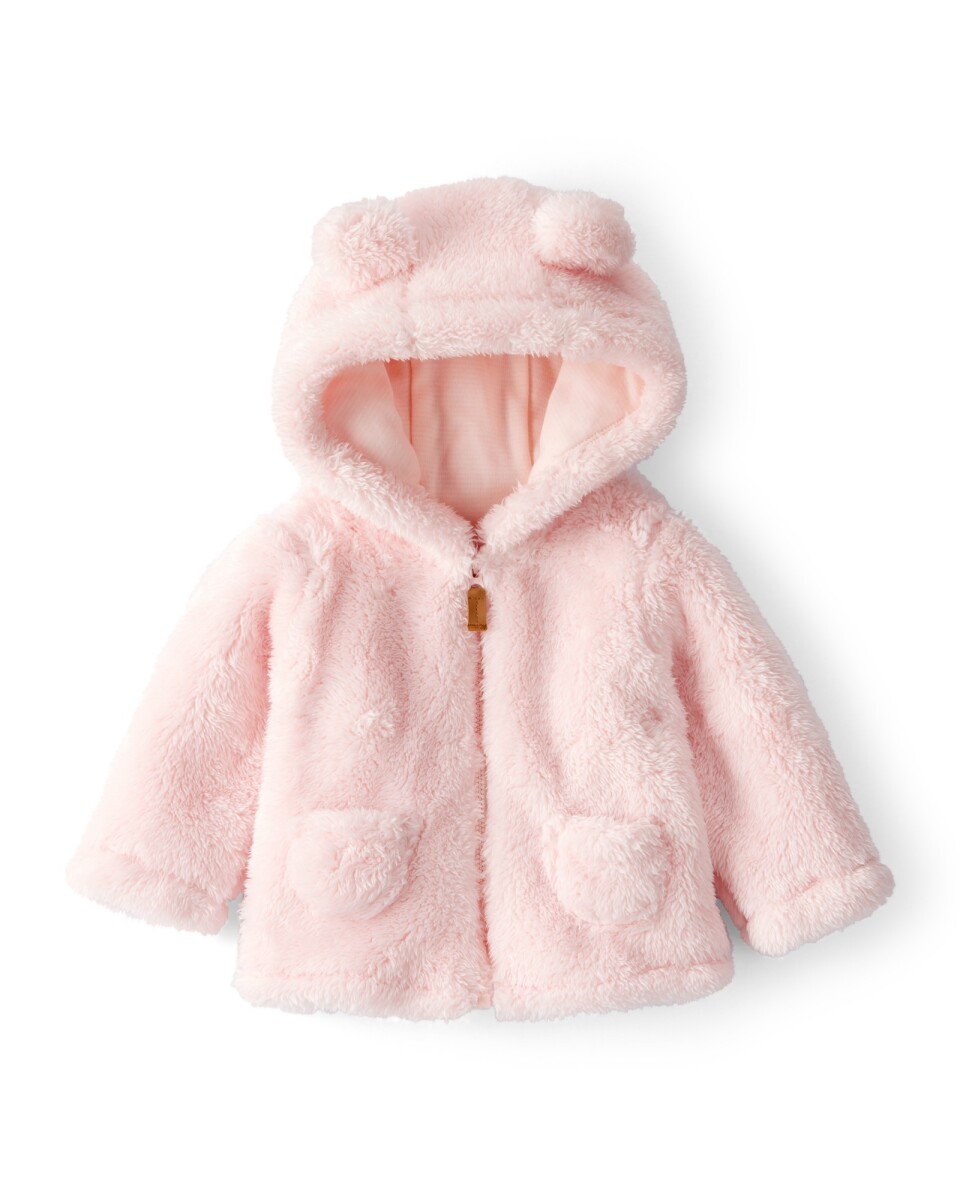 Campera de sherpa, con capucha, rosada 