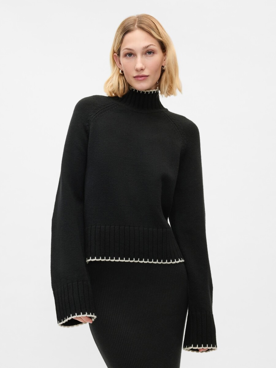 Buzo Polera Cashsoft Mujer - Black W White Trim 