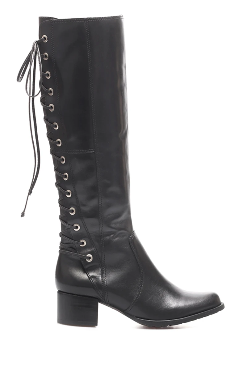 Bota Bucanera Acordonada Cuero Negro