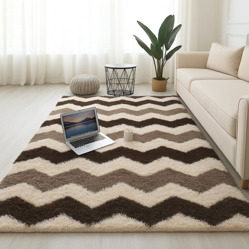 Alfombra Tapete Shaggy Peluda 100 X 150cm Pelo Alto Marrón