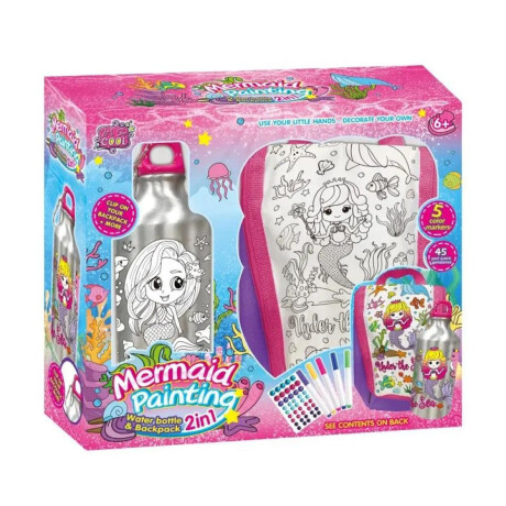 Set Lanchera Y Botella P/Colorear Infantil C/Fibras Stickers Rosa/violeta