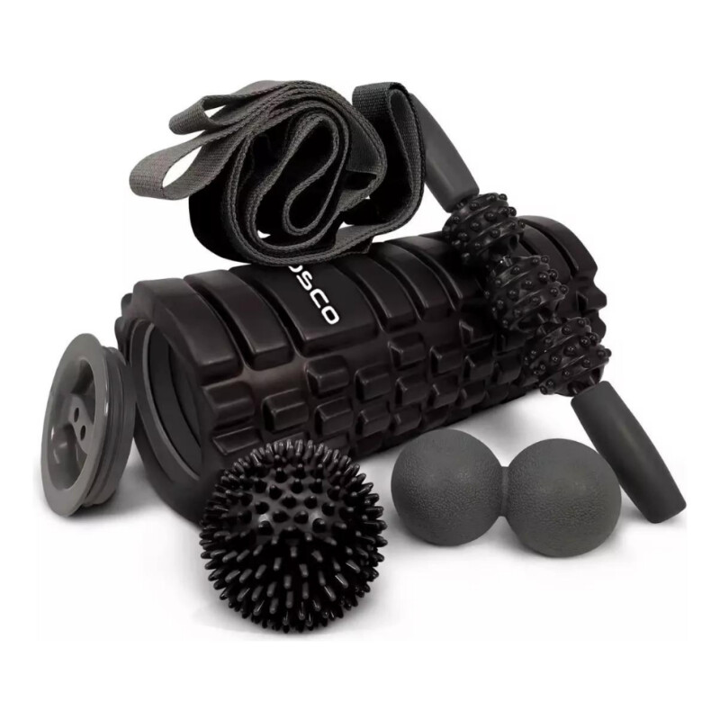 Rolo Rodillo Bosco Foam Roller Masajeador Pilates Set Full Negro