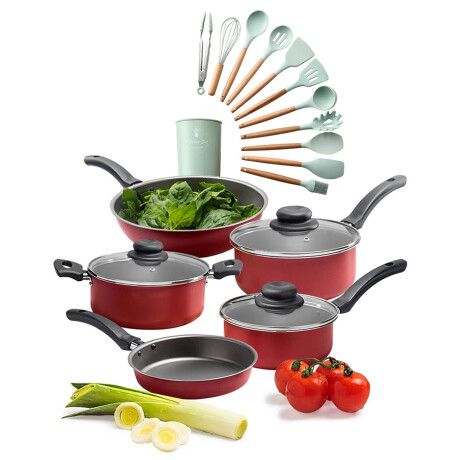 Set Cocina Antiadherente 17P c/Juego Batería Brinox + Menage Verde Claro