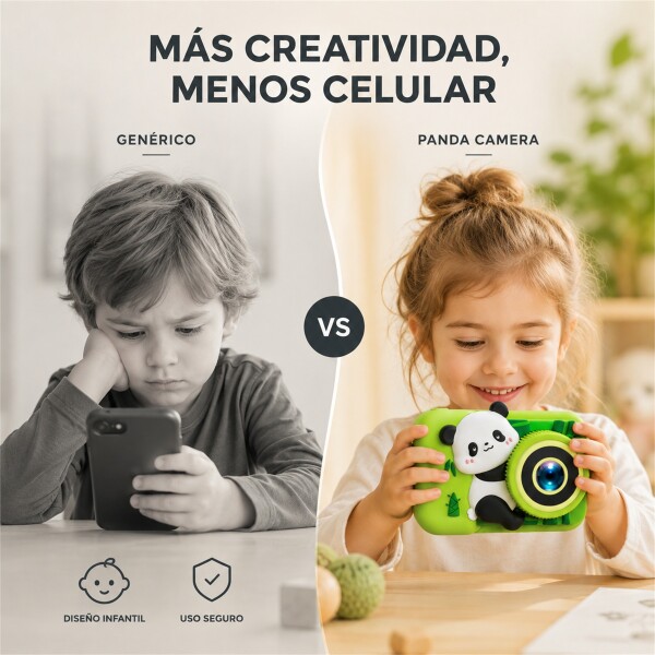 Cámara de Fotos Digital Infantil Panda Recargable VERDE