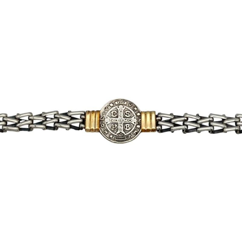 Pulsera San Benito-Plata y Oro-Sin Piedra-PU5072 sinpiedra