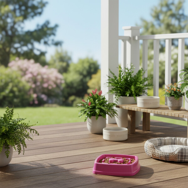 Plato Comedero Come Lento Perros Gatos Mascotas Plastico Color Fucsia