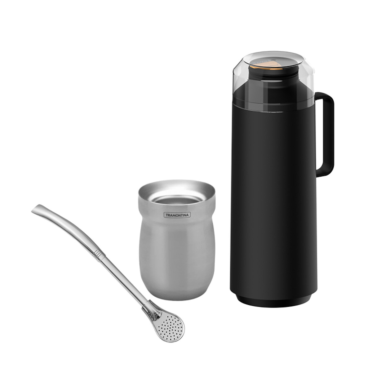 Kit de termo ppl + mate plateado + bombilla -TRAMONTINA - TF9016 