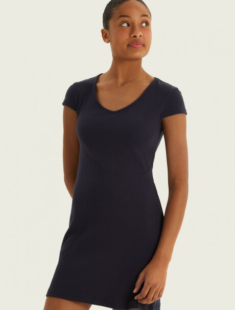 VESTIDO CORTO CON ESCOTE EN V AZUL