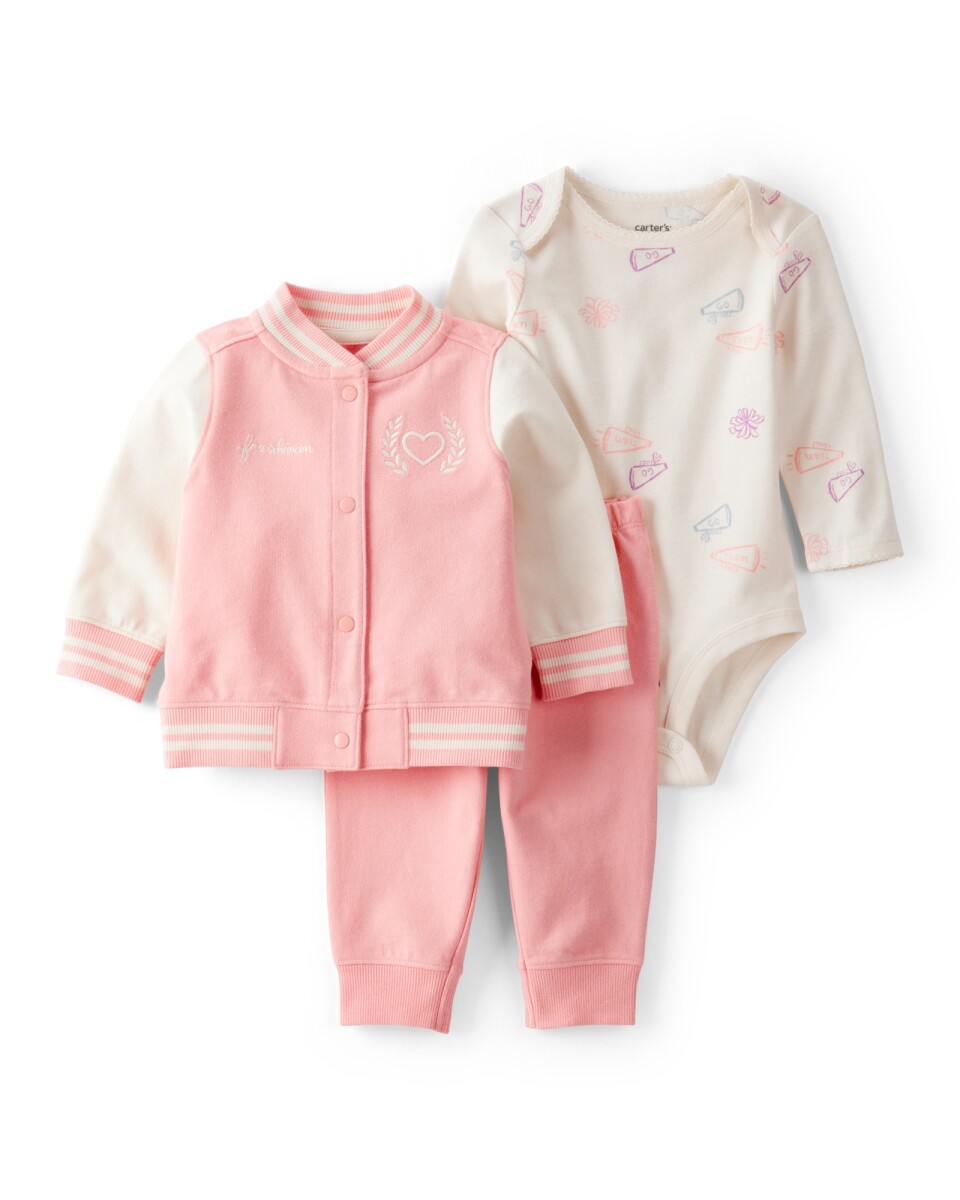 Set tres piezas de algodón, campera, pantalón y body 