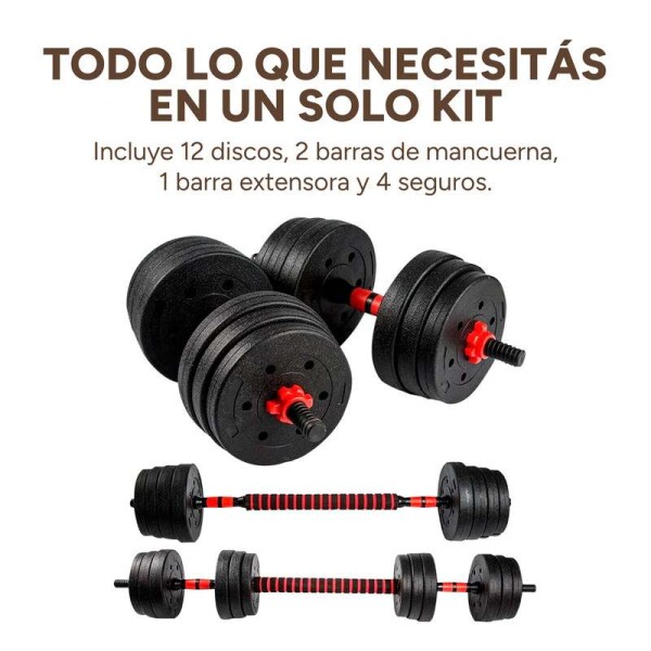 Kit 20 Kg Barra + Pesas + Mancuerna Entrenamiento Disco Forrado Kit 20 Kg Barra + Pesas + Mancuerna Entrenamiento Disco Forrado