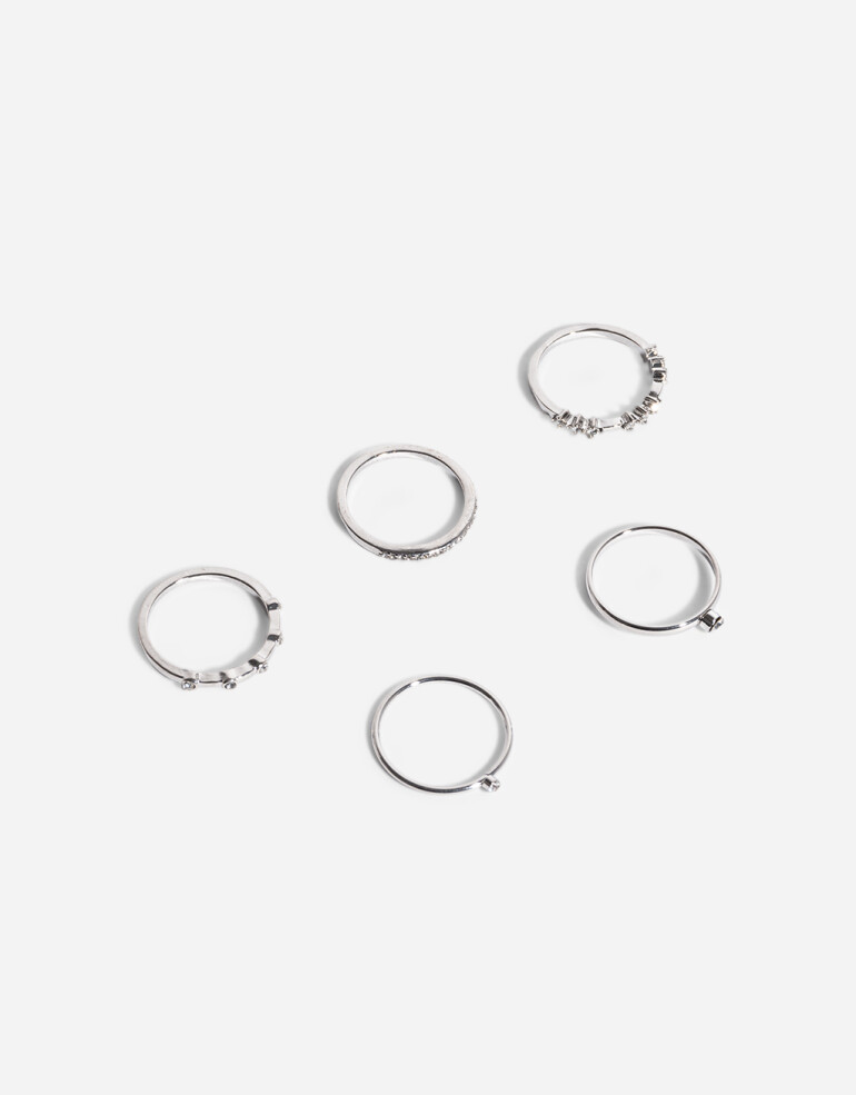 Sets Anillos Metal Set De Anillos Con Strass - Plateado Rodio