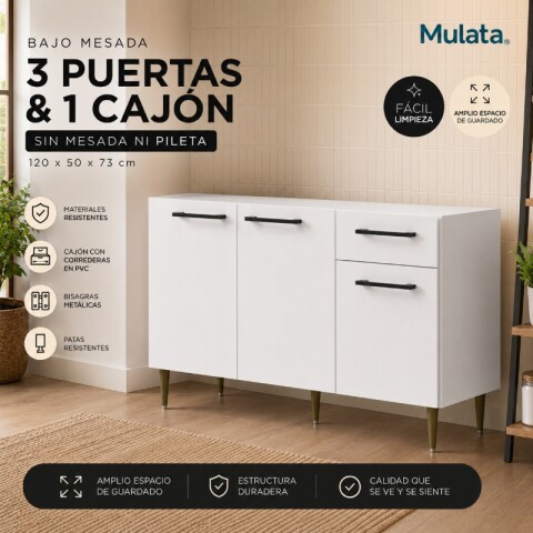 Bajo mesada 3 puertas 1 cajón S/Pileta 120x50x73cm Blanco Bajo mesada 3 puertas 1 cajón S/Pileta 120x50x73cm Blanco