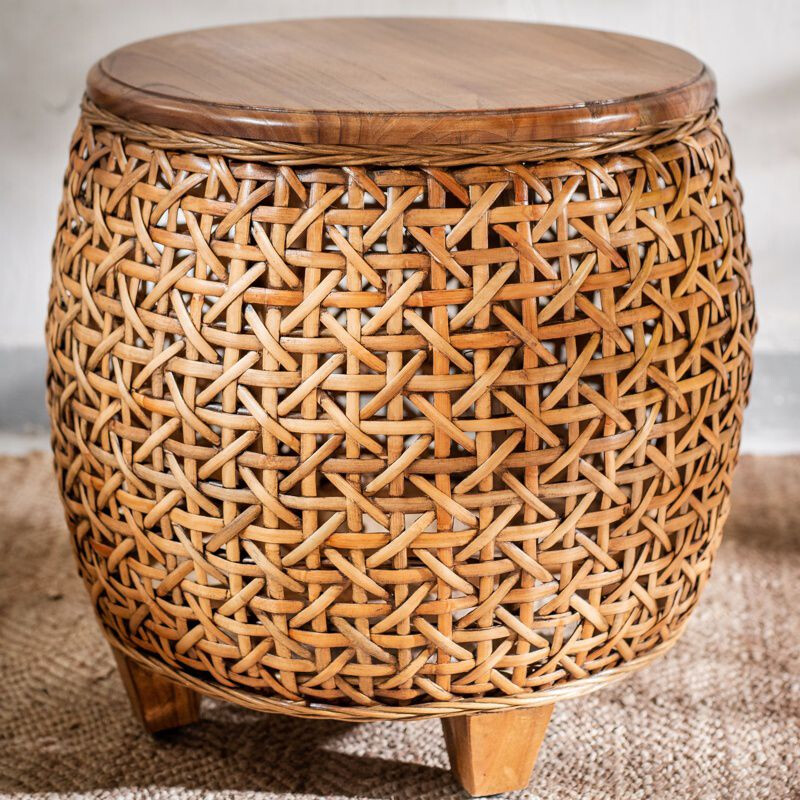 Mesa Auxiliar de Fibras Naturales con Tapa de Madera Mesa Auxiliar de Fibras Naturales con Tapa de Madera