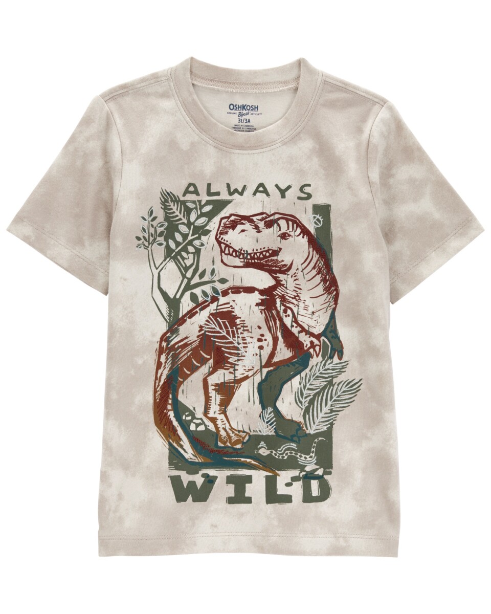 Remera de algodón, manga corta, estampa dino 