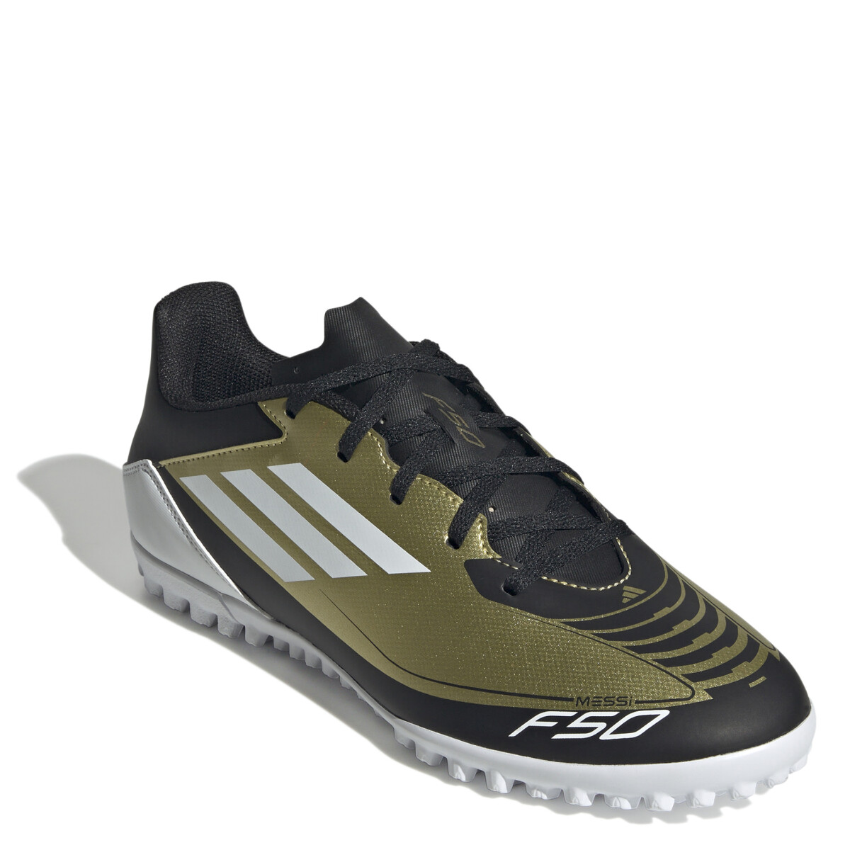 Championes Unisex Adidas Fútbol 5 F50 Club Messi TF - Dorado - Negro - Blanco 