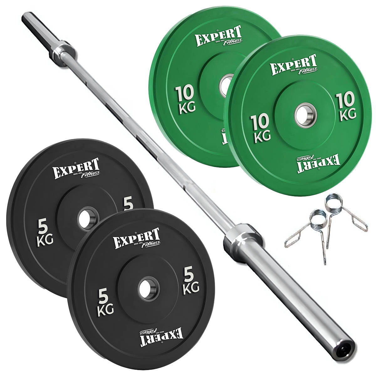 Barra Olímpica Maciza 2.20m +30kg Discos Pesas Expert - Cmb001513 