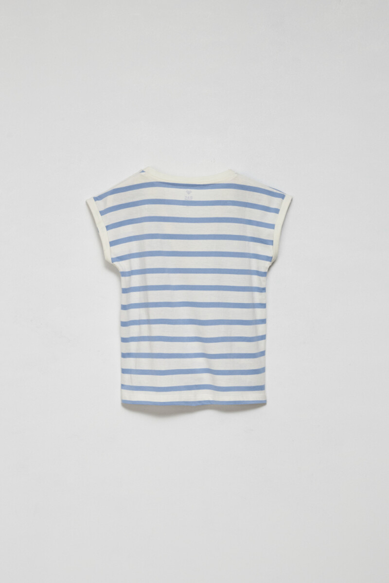 Camiseta manga corta rayada Celeste