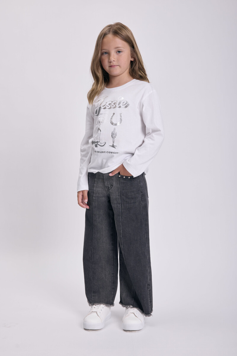 Pantalón jean ancho corte Gris