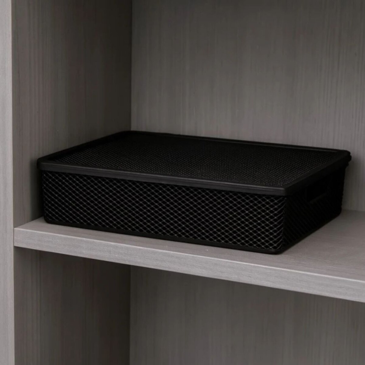 Caja cesto organizador simil rattan 27 x 19 x 7cm - NEGRO 