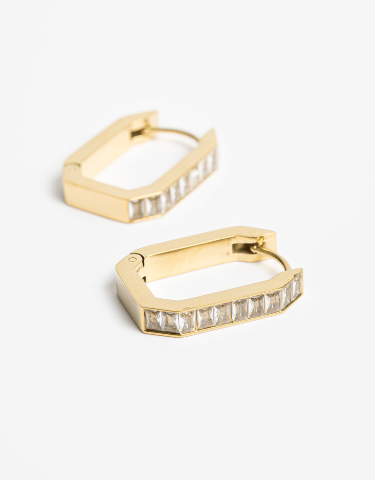 Aros Argollas Strass Argollas Acero Con Cubic - Dorado