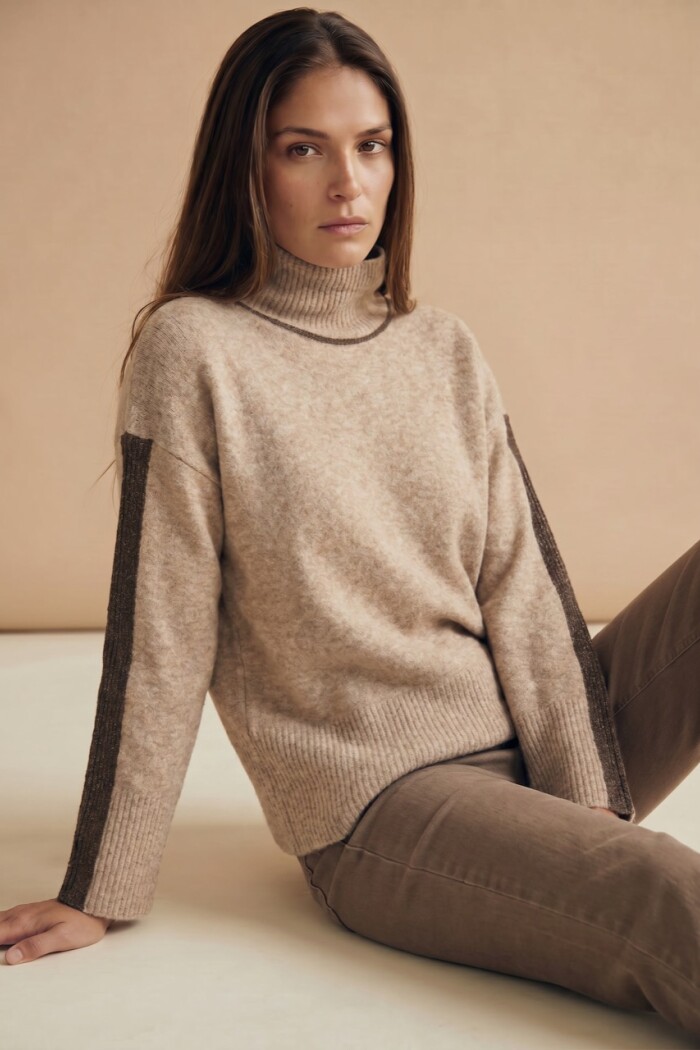 Polera Combinada Beige Melange