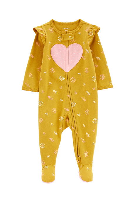 Pijama una pieza de algodón con pie y doble cierre estampa corazón Sin color